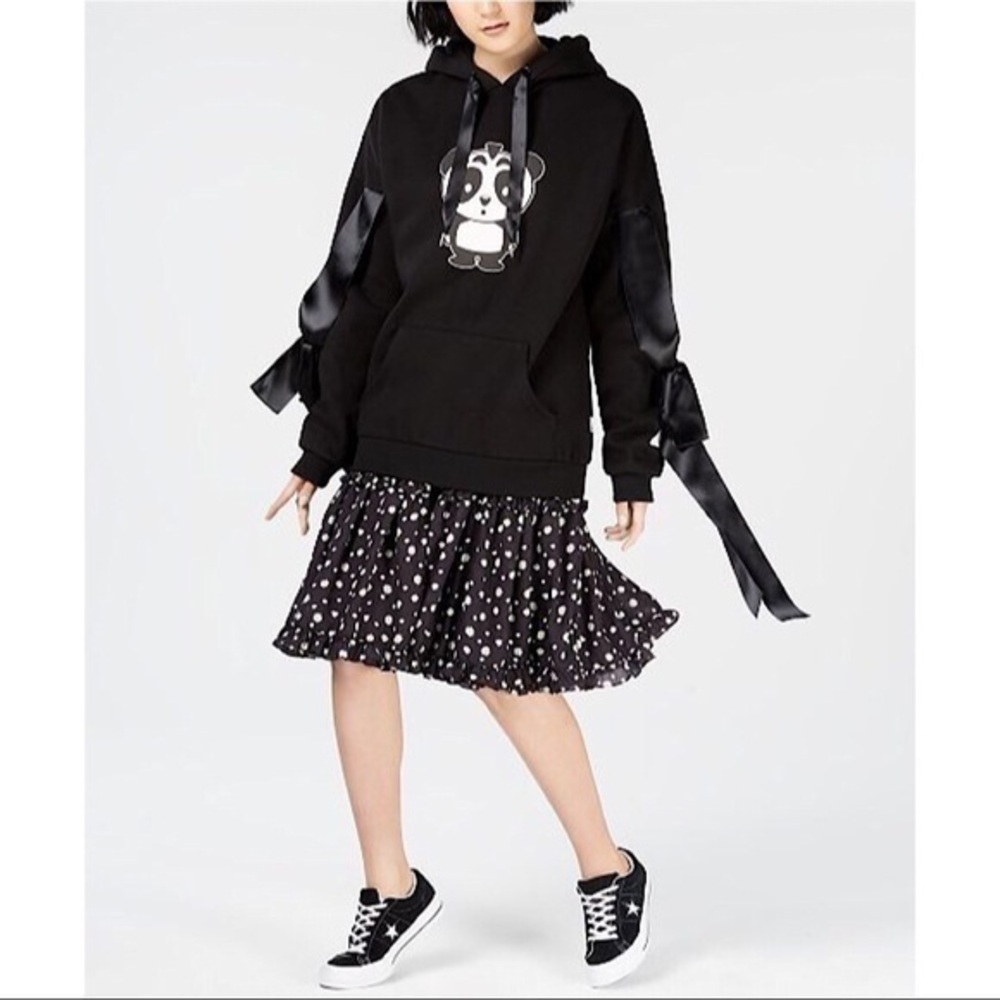 W’s Nicopanda Oversized Ribbon-Trim Hoodie Black